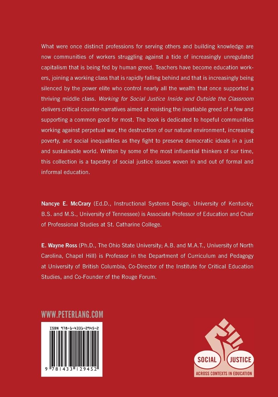 Rückseitencover Working for Social Justice Inside and Outside the Classroom