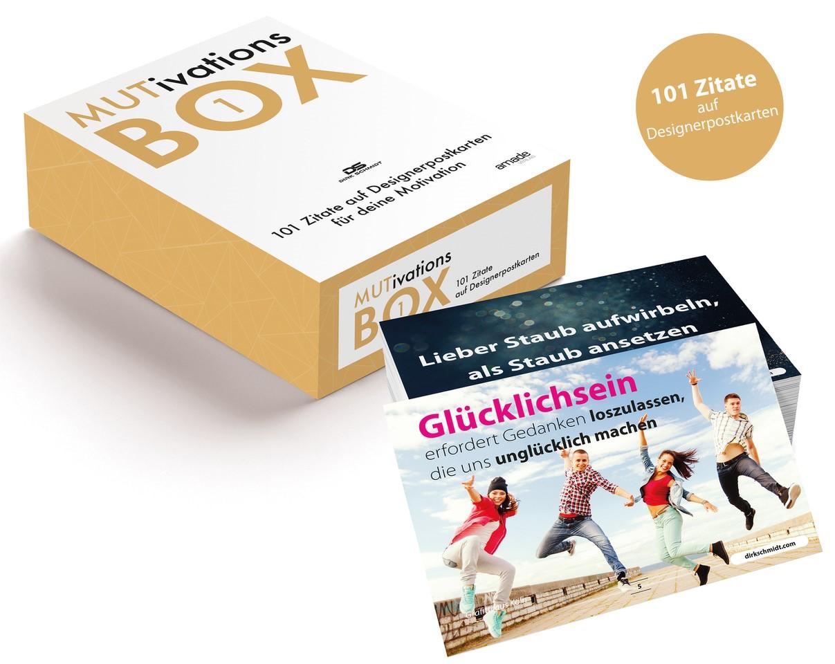 Vorderes Coverbild MUTivationsbox - 101 Zitate auf Designerpostkarten für deine Motivation