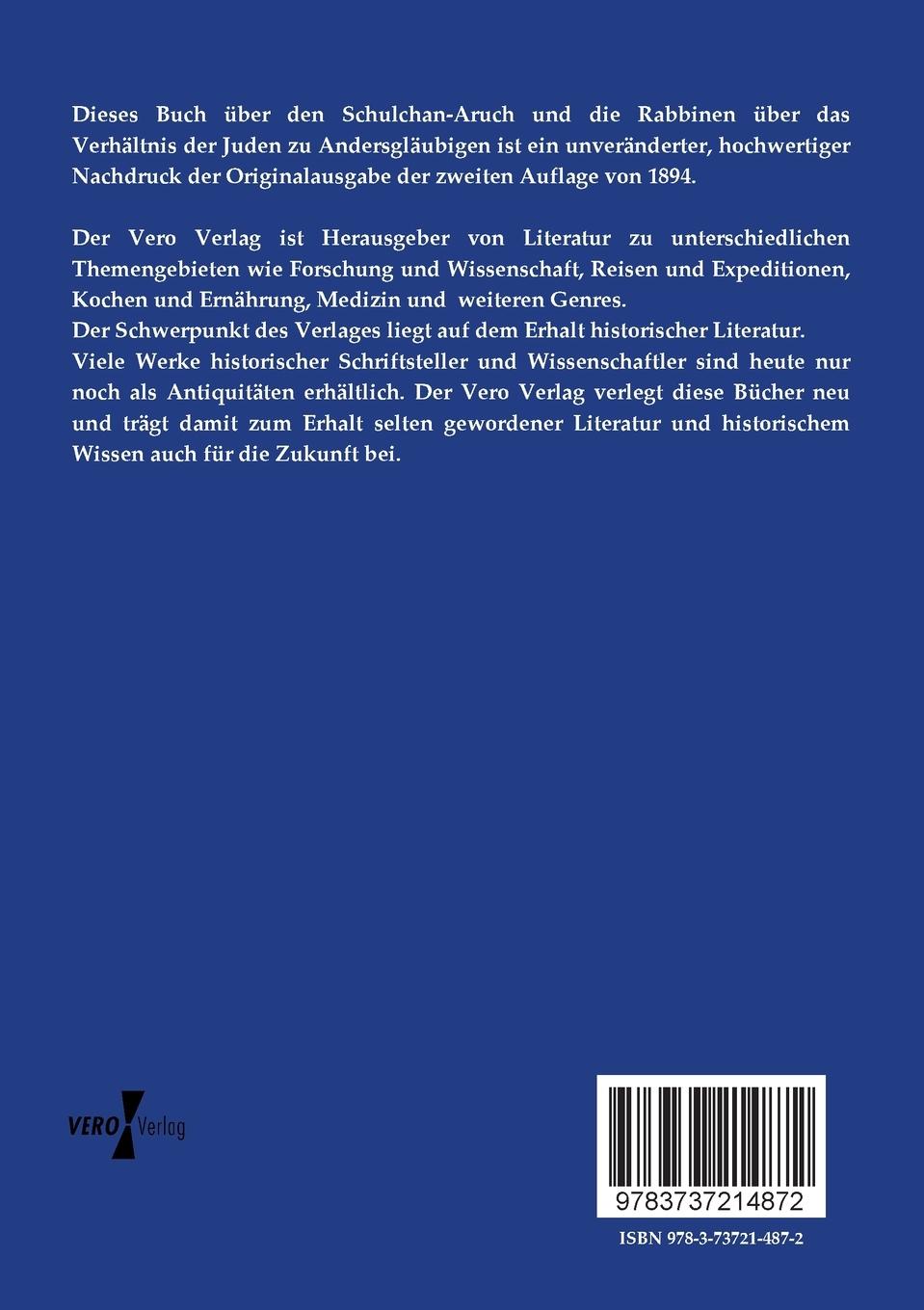 Rückseitencover Der Schulchan-Aruch und die Rabbinen über das Verhältnis der Juden zu Andersgläubigen