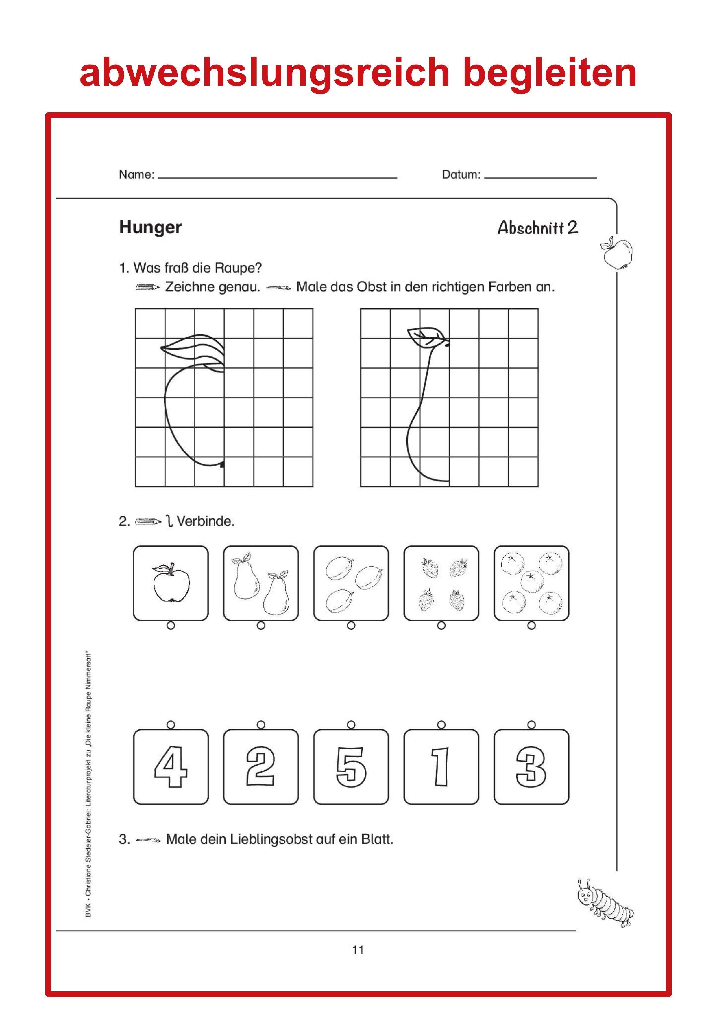 Beispielinhalt (Bild) Literaturprojekt zu "Die kleine Raupe Nimmersatt"