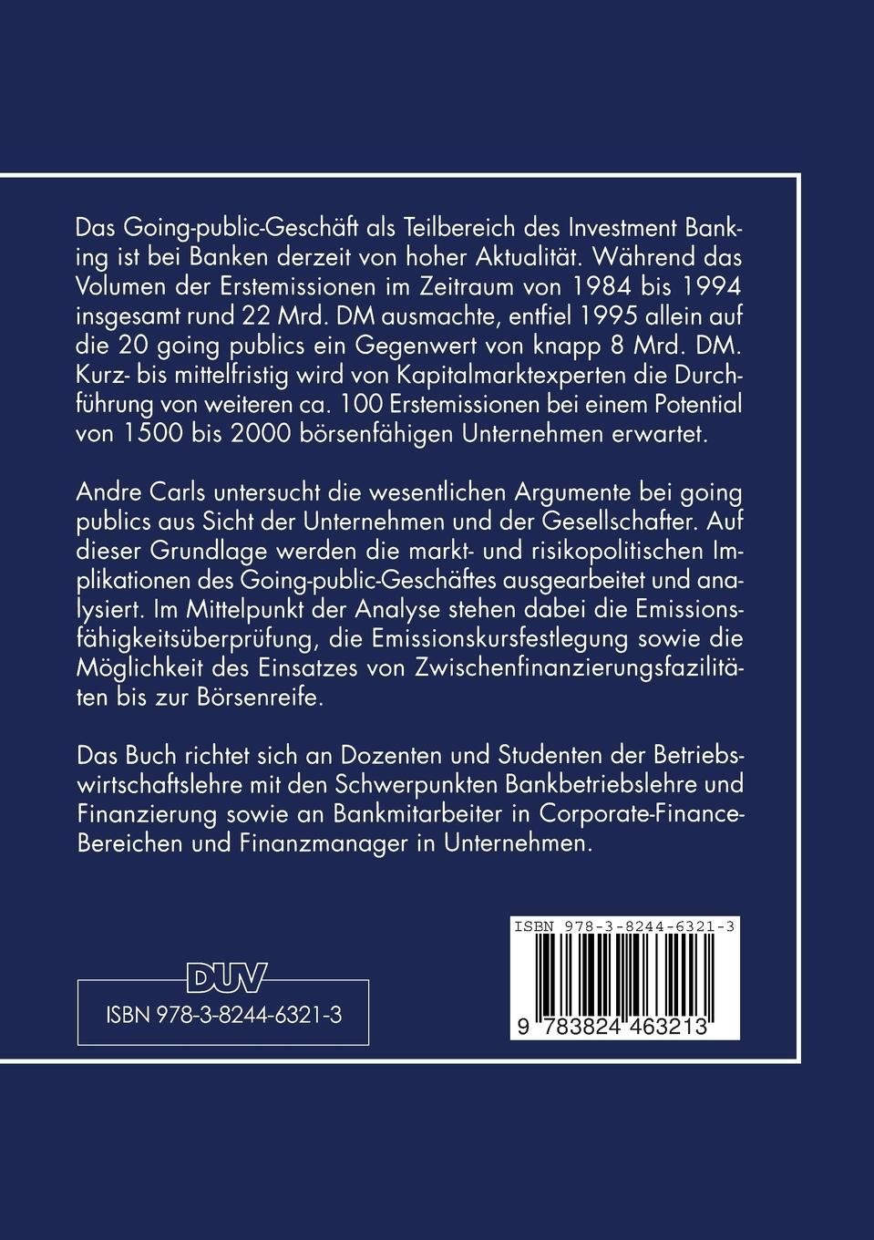 Rückseitencover Das Going-public-Geschäft deutscher Banken