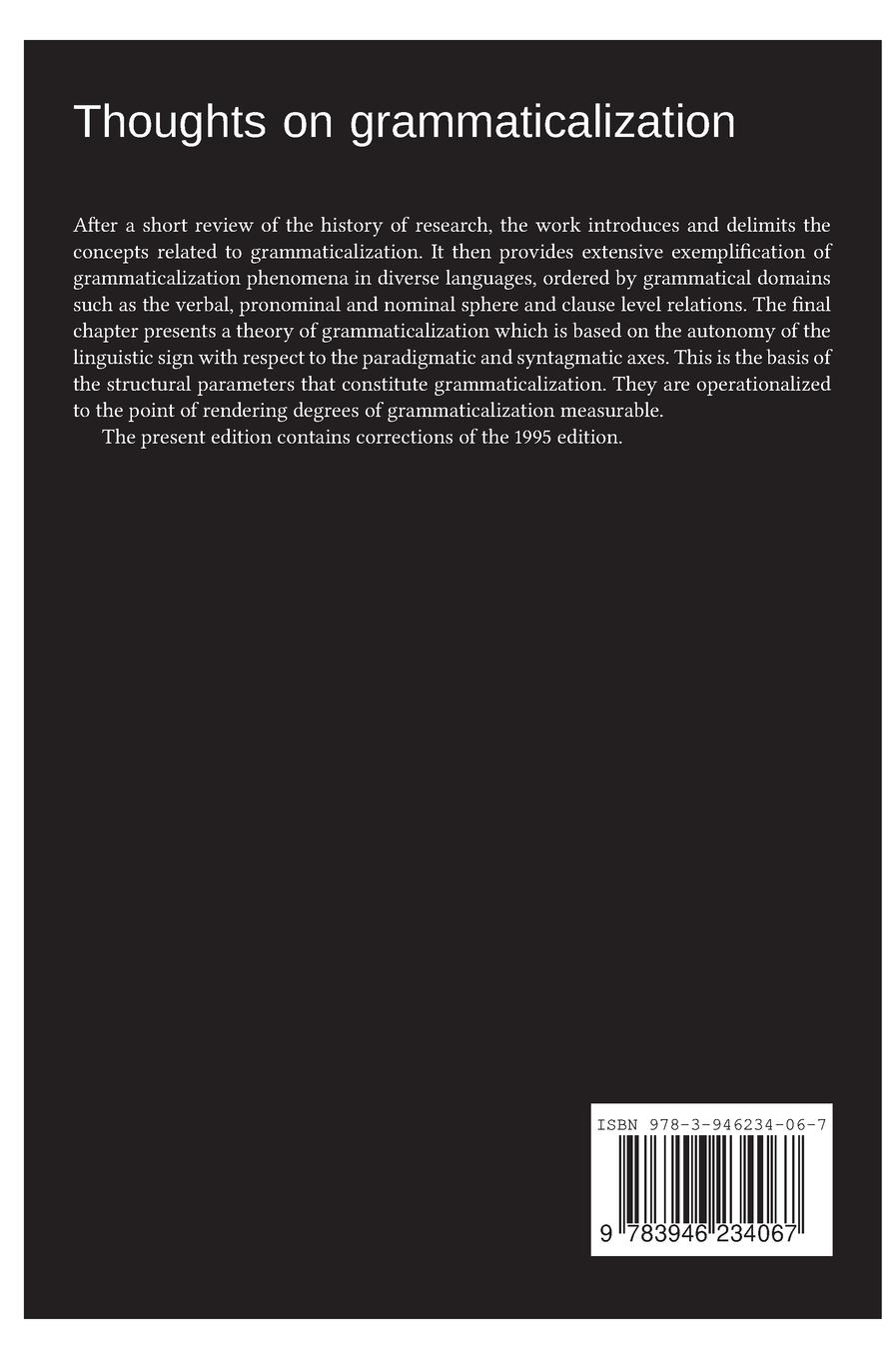 Rückseitencover Thoughts on grammaticalization