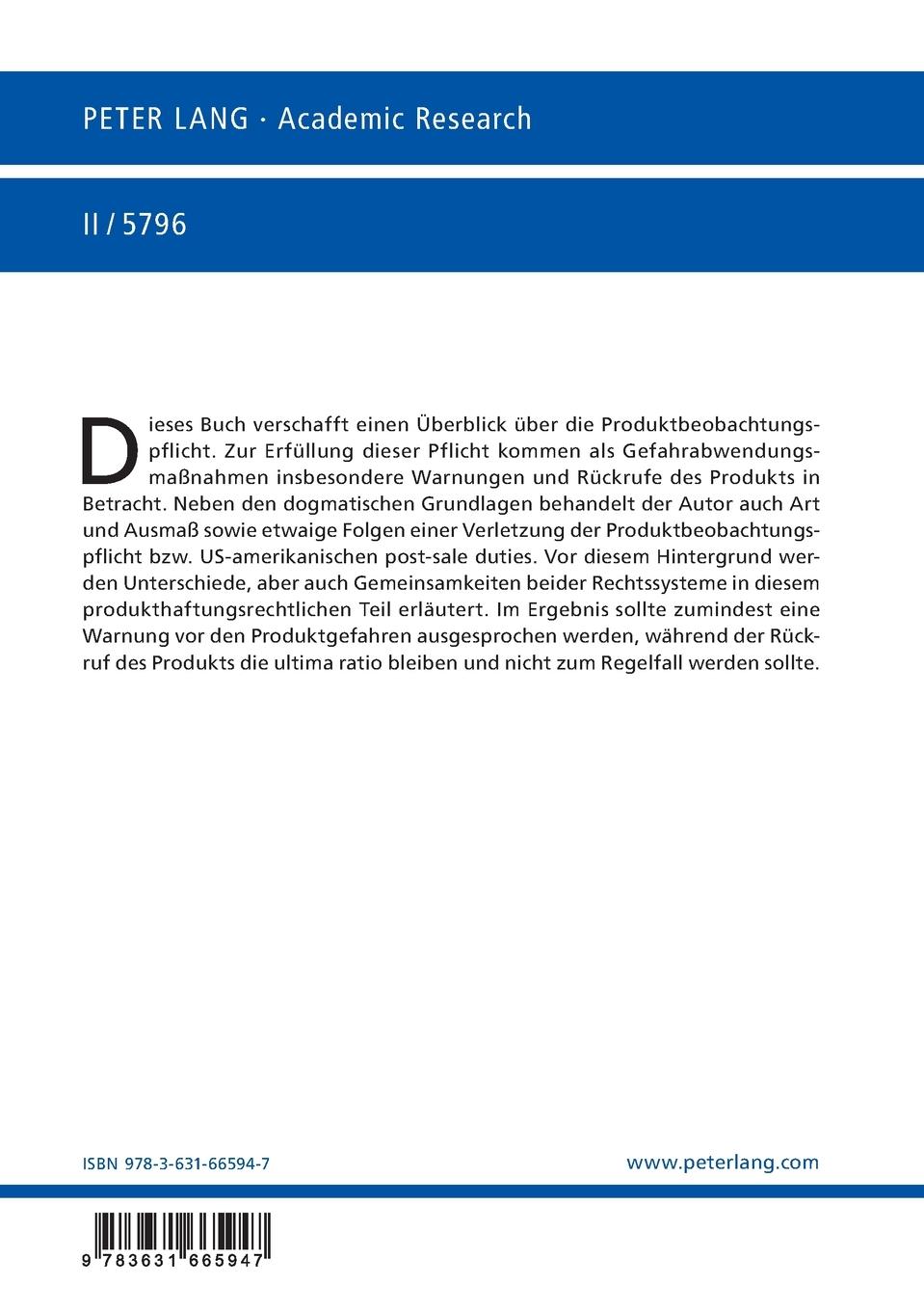 Rückseitencover Die Produkthaftung im deutschen und US-amerikanischen Recht