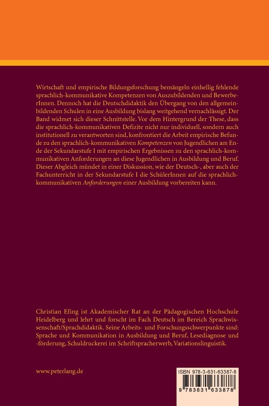Rückseitencover Ausbildungsvorbereitung im Deutschunterricht der Sekundarstufe I