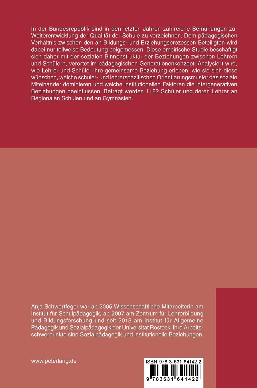 Rückseitencover Generationsbeziehungen in der Schule