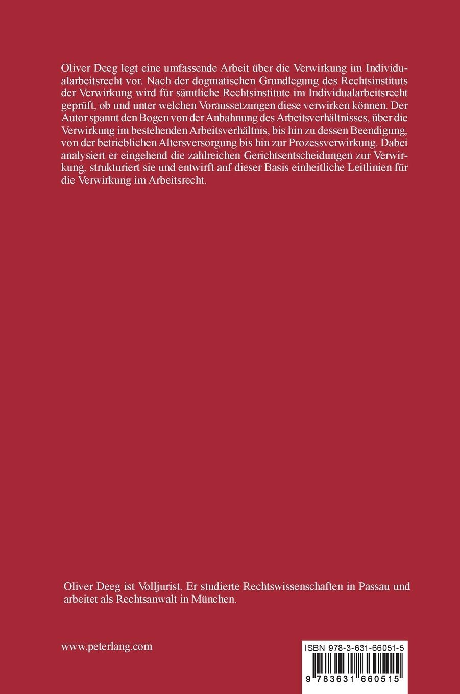 Rückseitencover Die Verwirkung im Individualarbeitsrecht