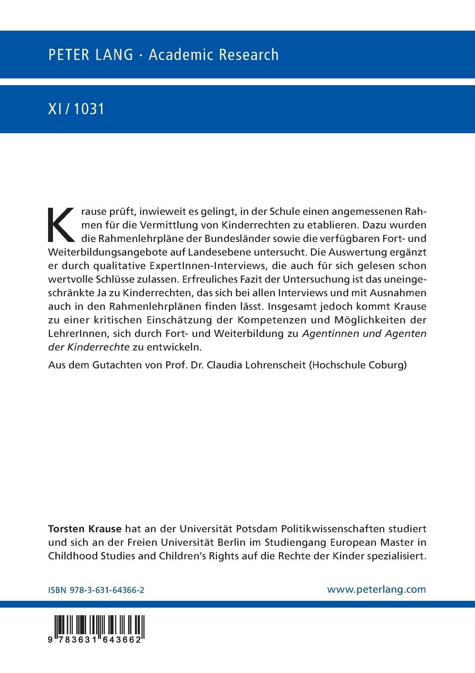 Rückseitencover Schulische Kinderrechtsbildung in Deutschland