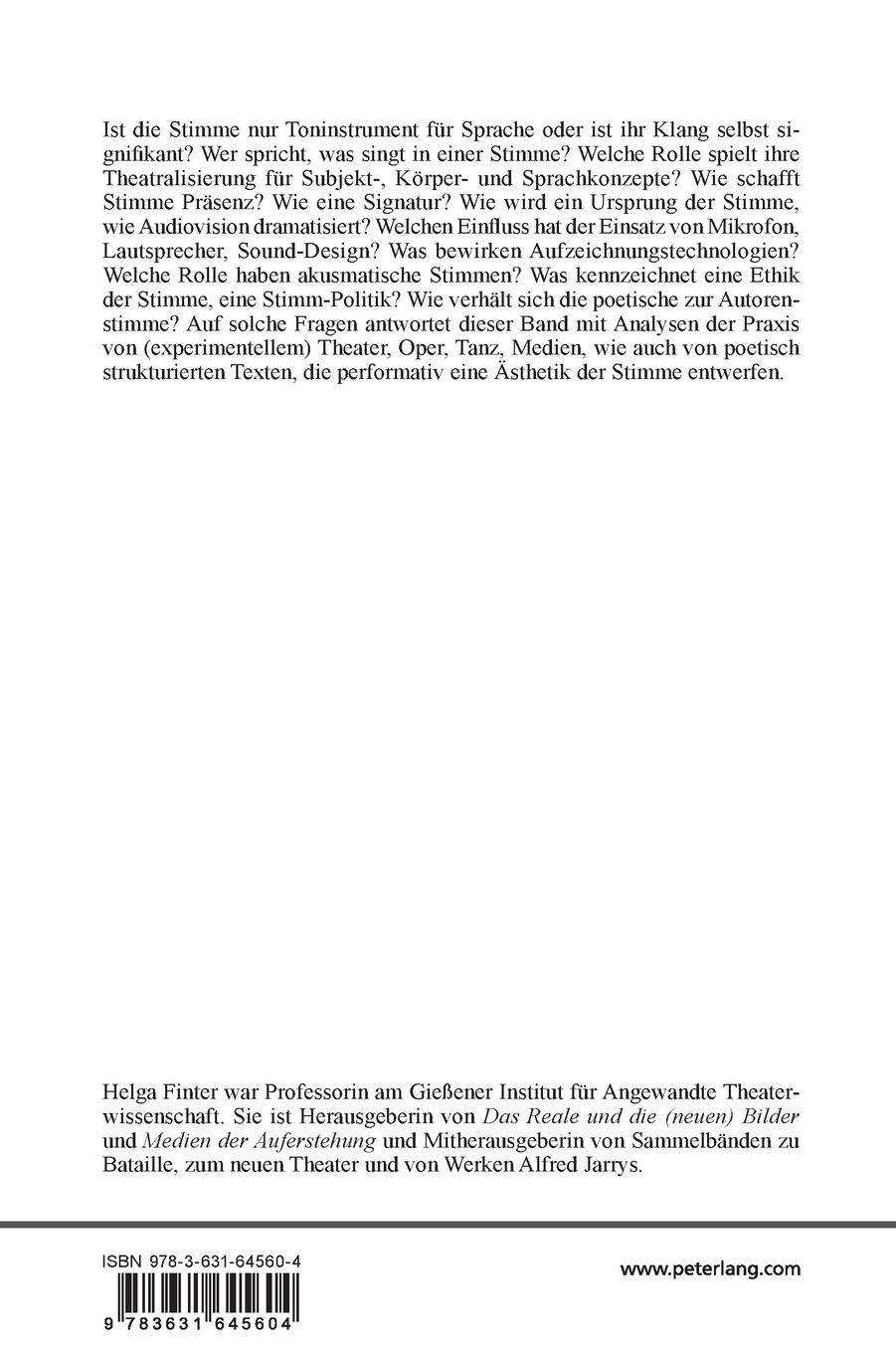 Rückseitencover Die soufflierte Stimme: Text, Theater, Medien