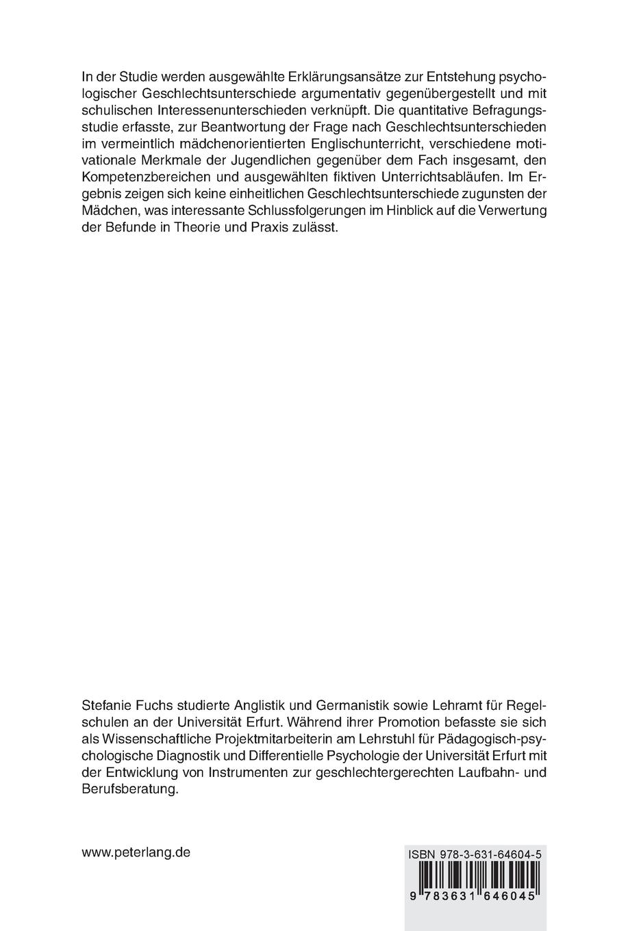 Rückseitencover Geschlechtsunterschiede bei motivationalen Faktoren im Kontext des Englischunterrichts