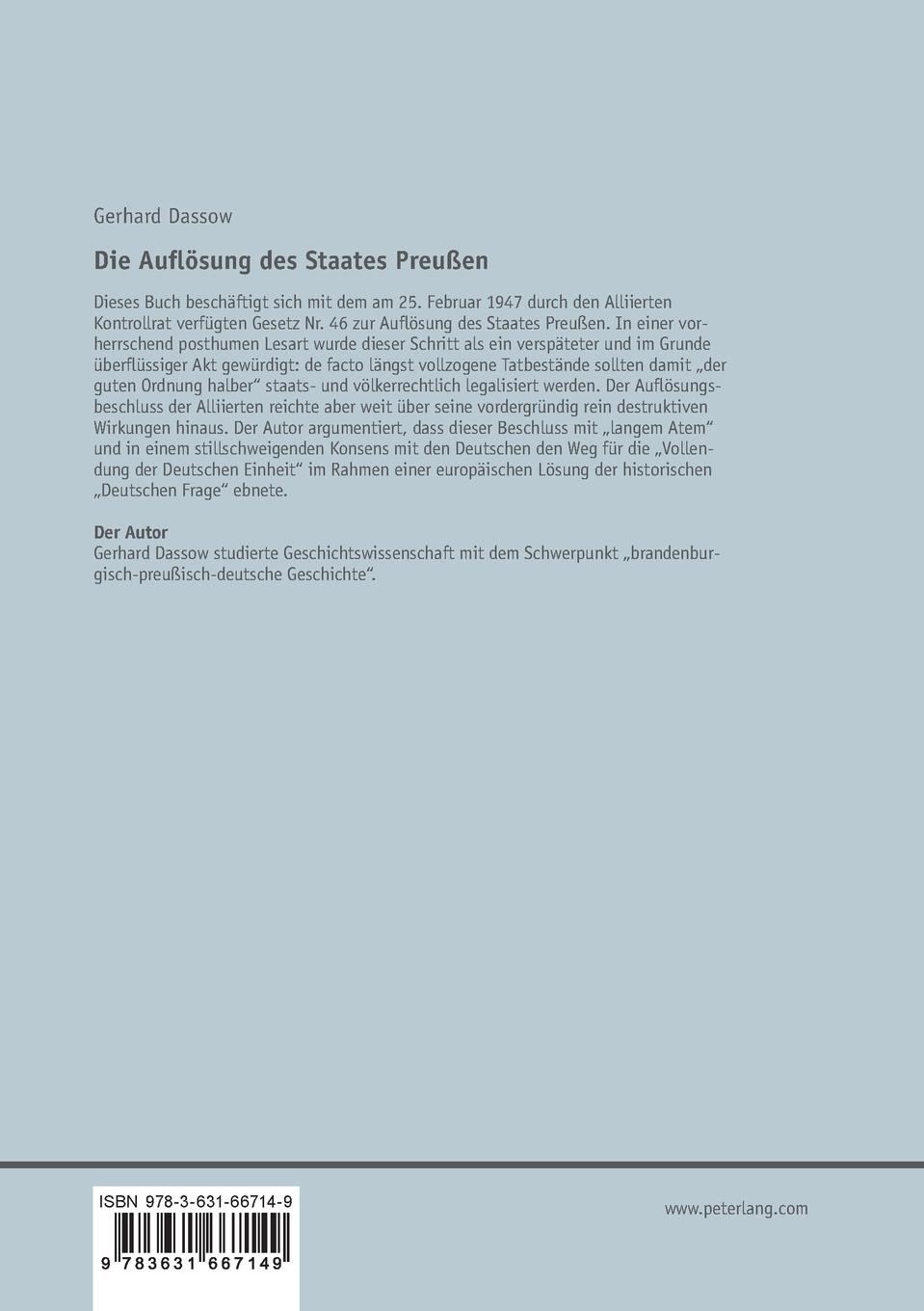 Rückseitencover Die Auflösung des Staates Preußen