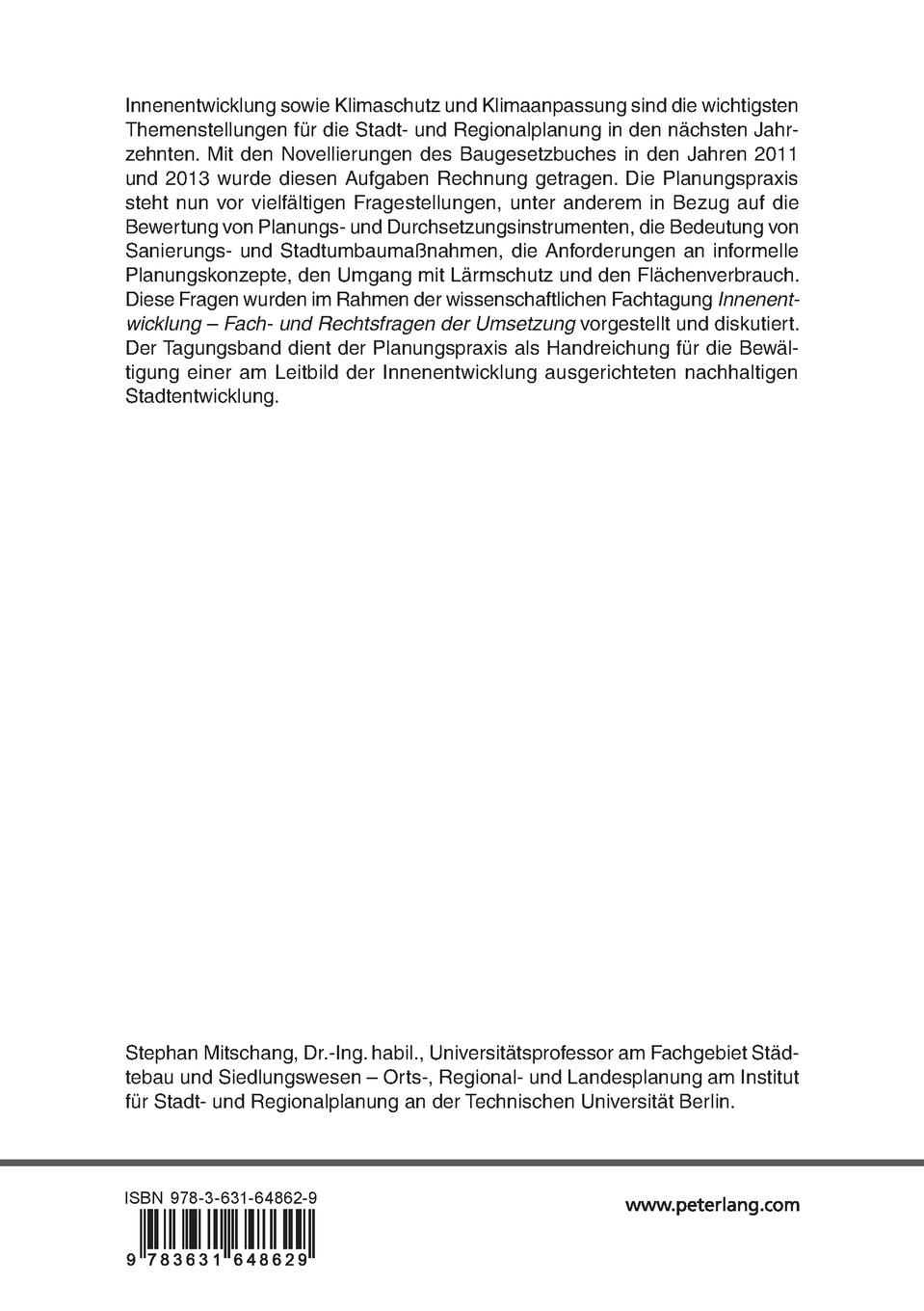 Rückseitencover Innenentwicklung - Fach- und Rechtsfragen der Umsetzung