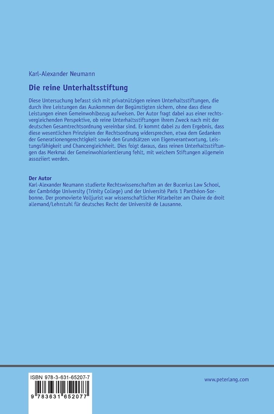 Rückseitencover Die reine Unterhaltsstiftung