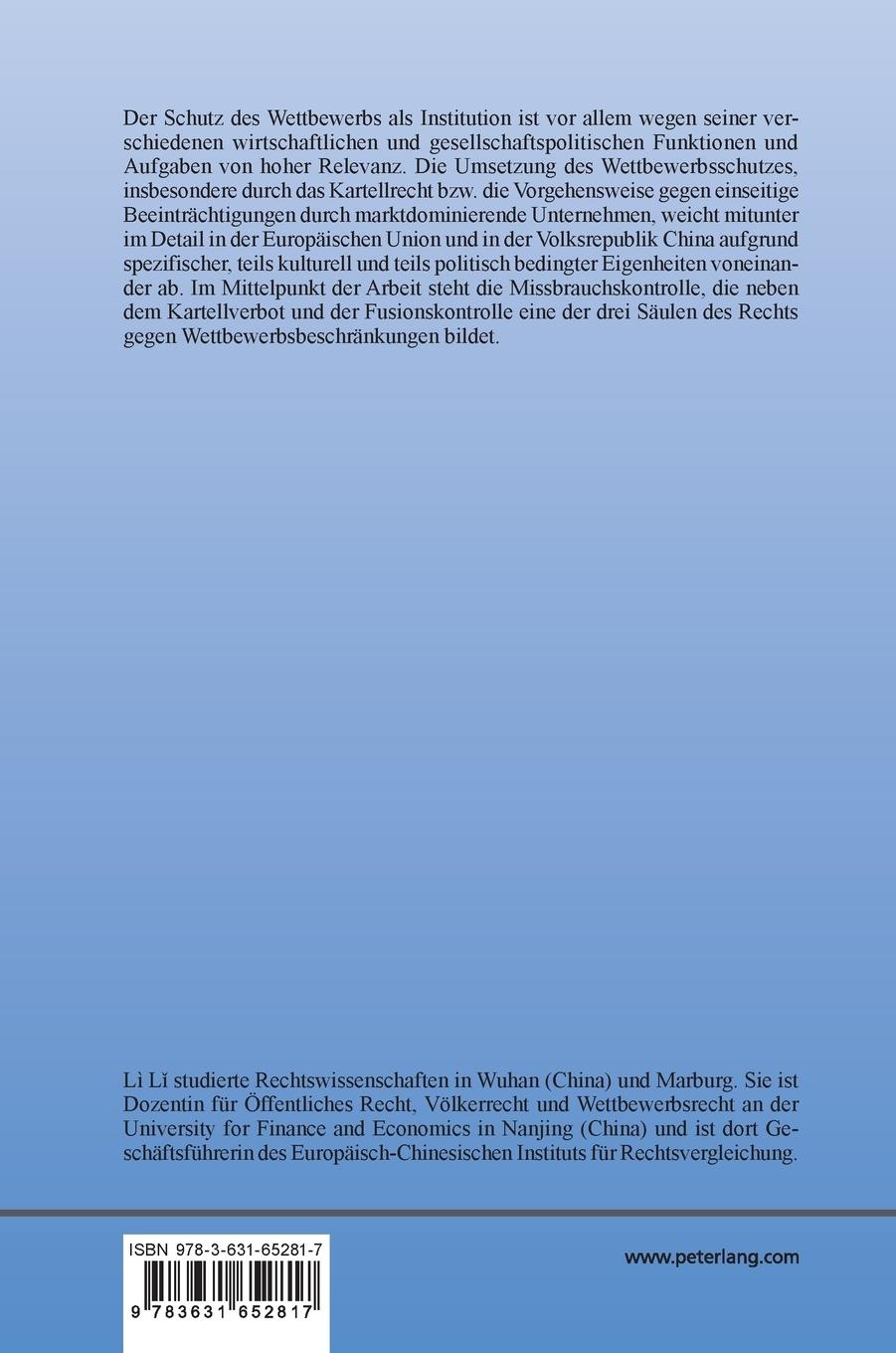 Rückseitencover Potenzial und Grenzen der Missbrauchskontrollregelung in der Europäischen Union und in der Volksrepublik China