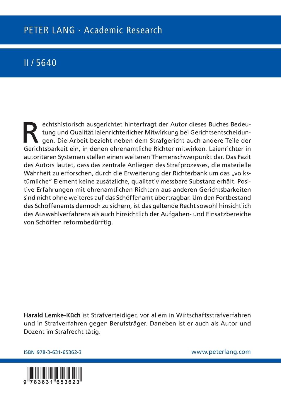 Rückseitencover Der Laienrichter - überlebtes Symbol oder Garant der Wahrheitsfindung?