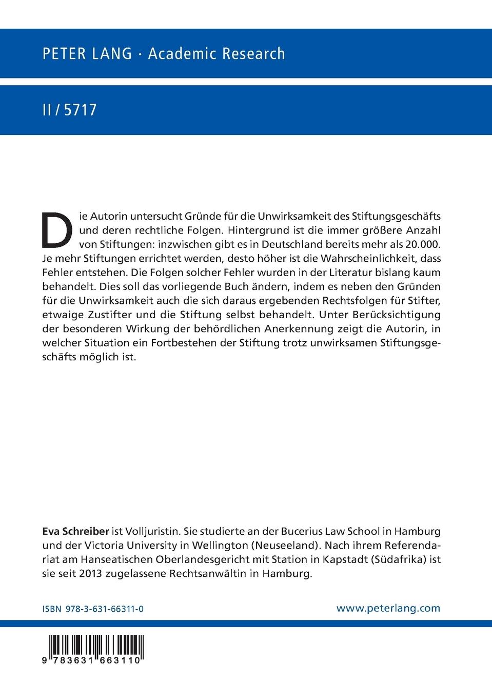 Rückseitencover Die Unwirksamkeit des Stiftungsgeschäfts