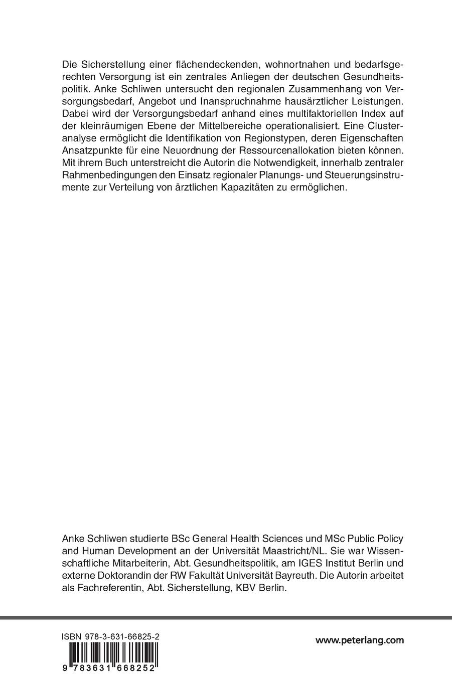 Rückseitencover Versorgungsbedarf, Angebot und Inanspruchnahme ambulanter hausärztlicher Leistungen im kleinräumigen regionalen Vergleich