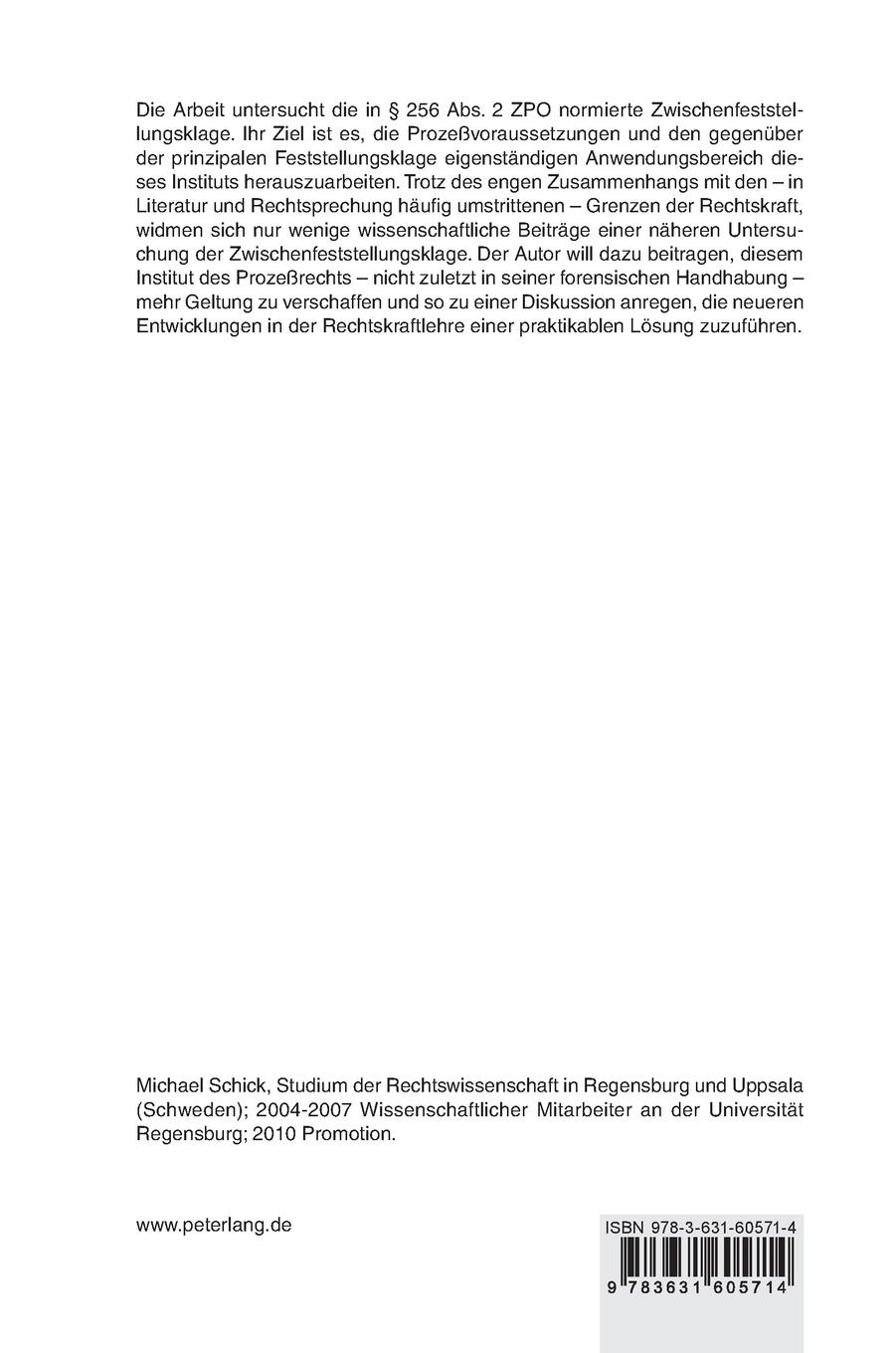 Rückseitencover Die Zwischenfeststellungsklage des § 256 Abs. 2 ZPO