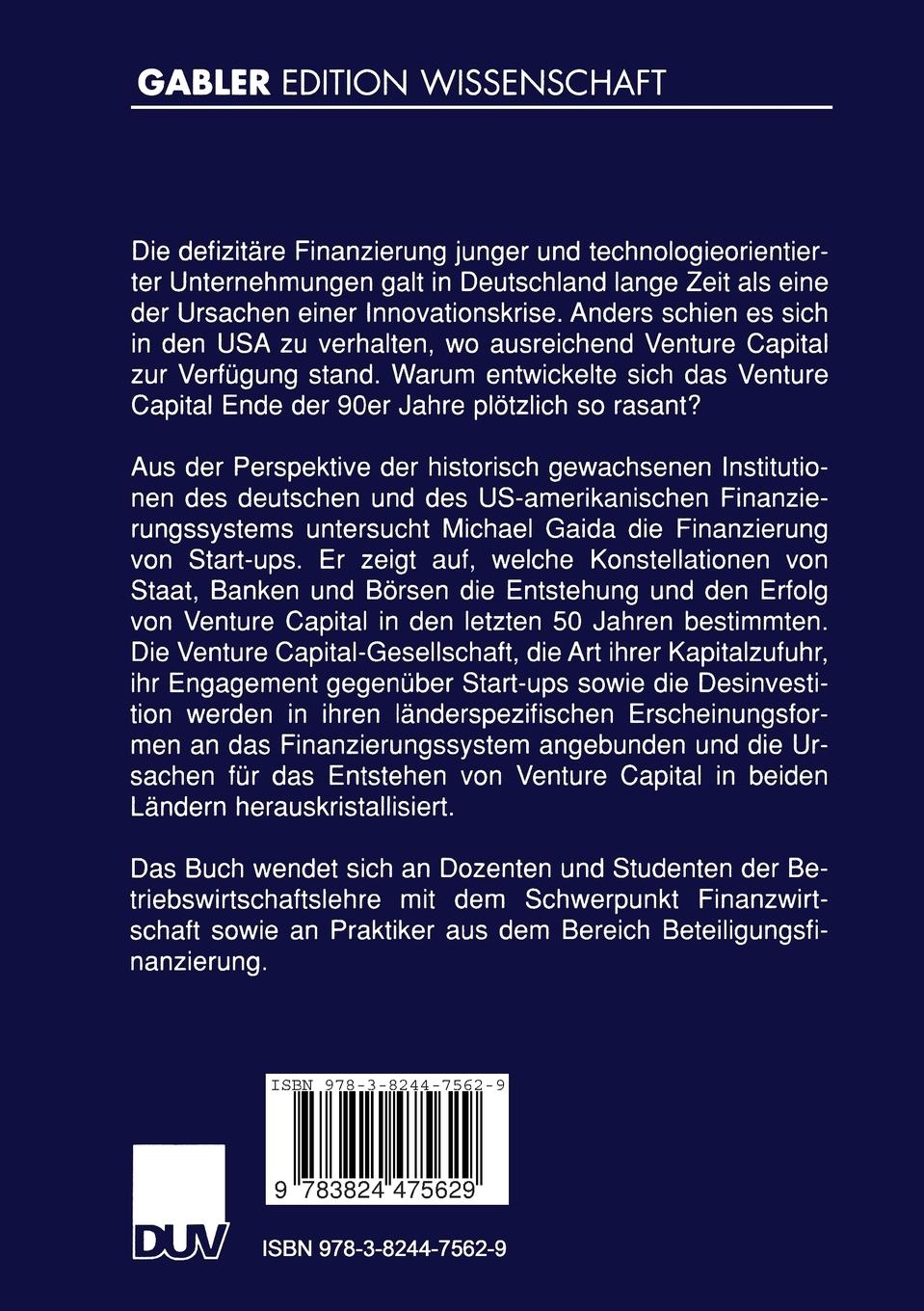 Rückseitencover Venture Capital in Deutschland und den USA