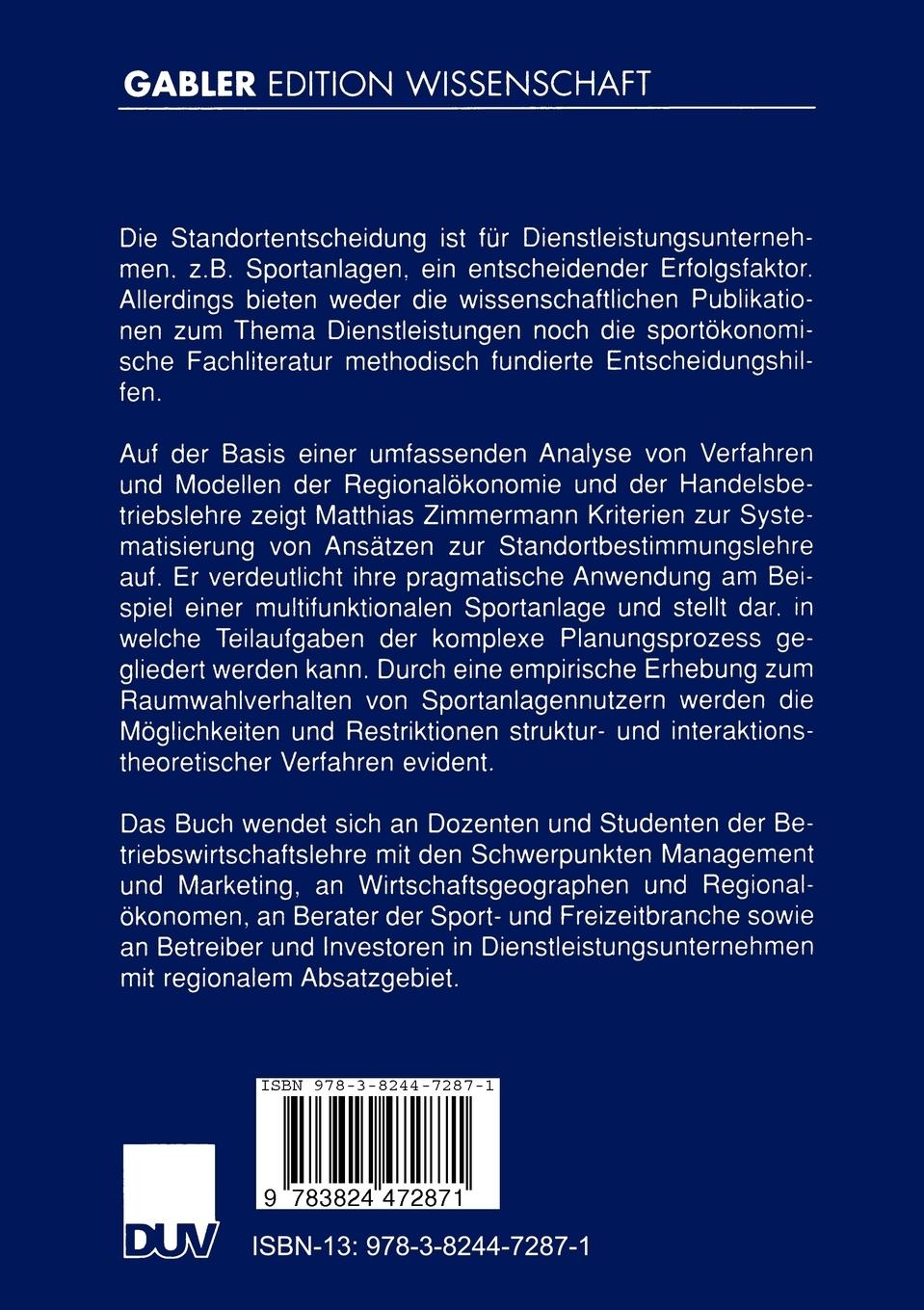 Rückseitencover Standortplanung für Dienstleistungsunternehmen