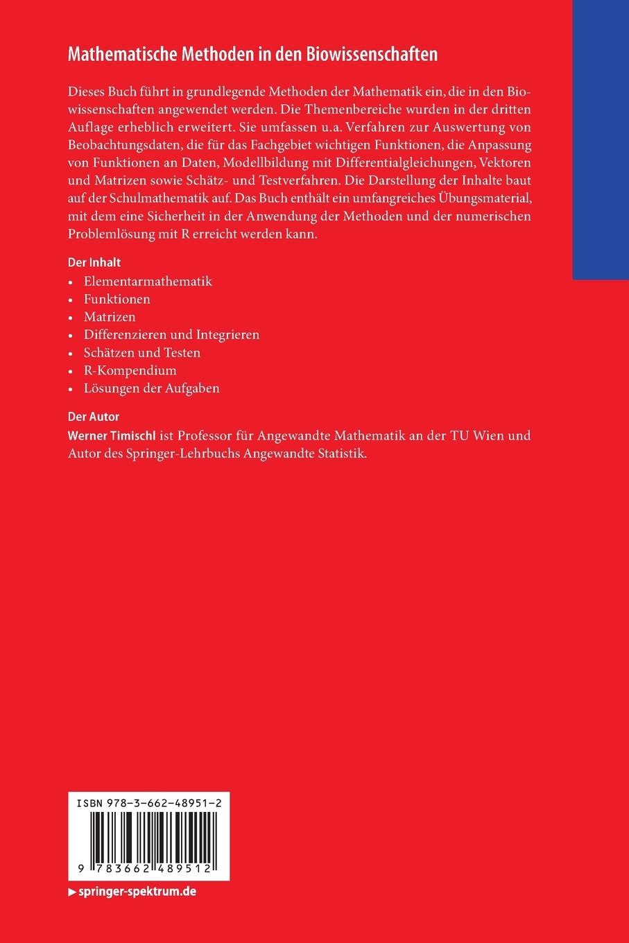 Rückseitencover Mathematische Methoden in den Biowissenschaften
