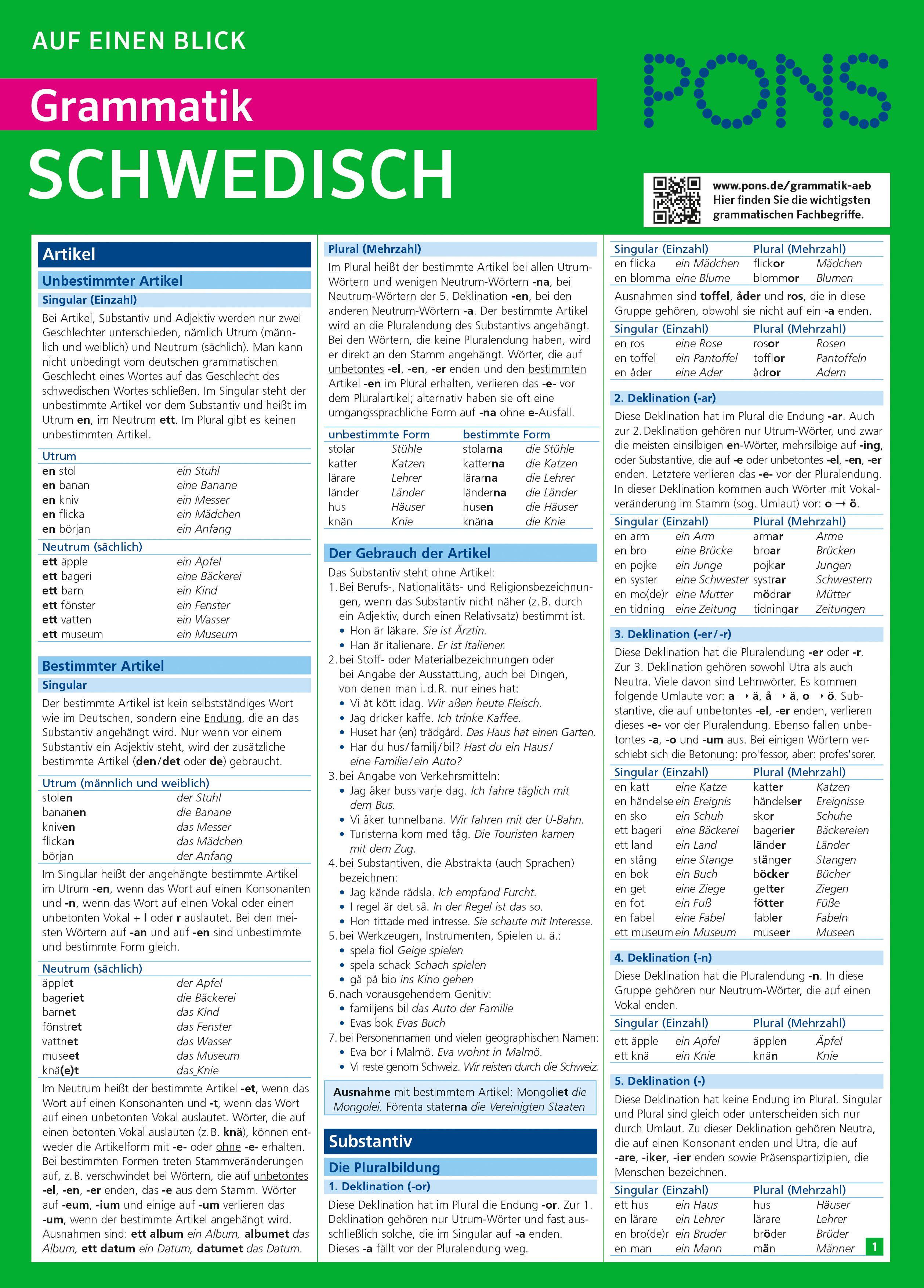 Vorderes Coverbild PONS Grammatik auf einen Blick Schwedisch