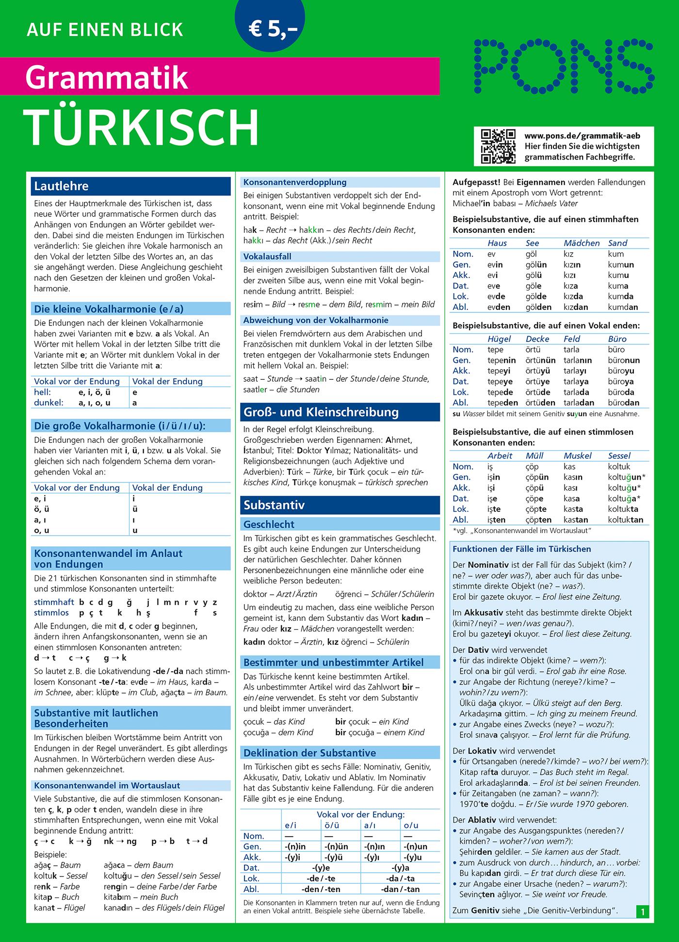 Vorderes Coverbild PONS Grammatik auf einen Blick Türkisch