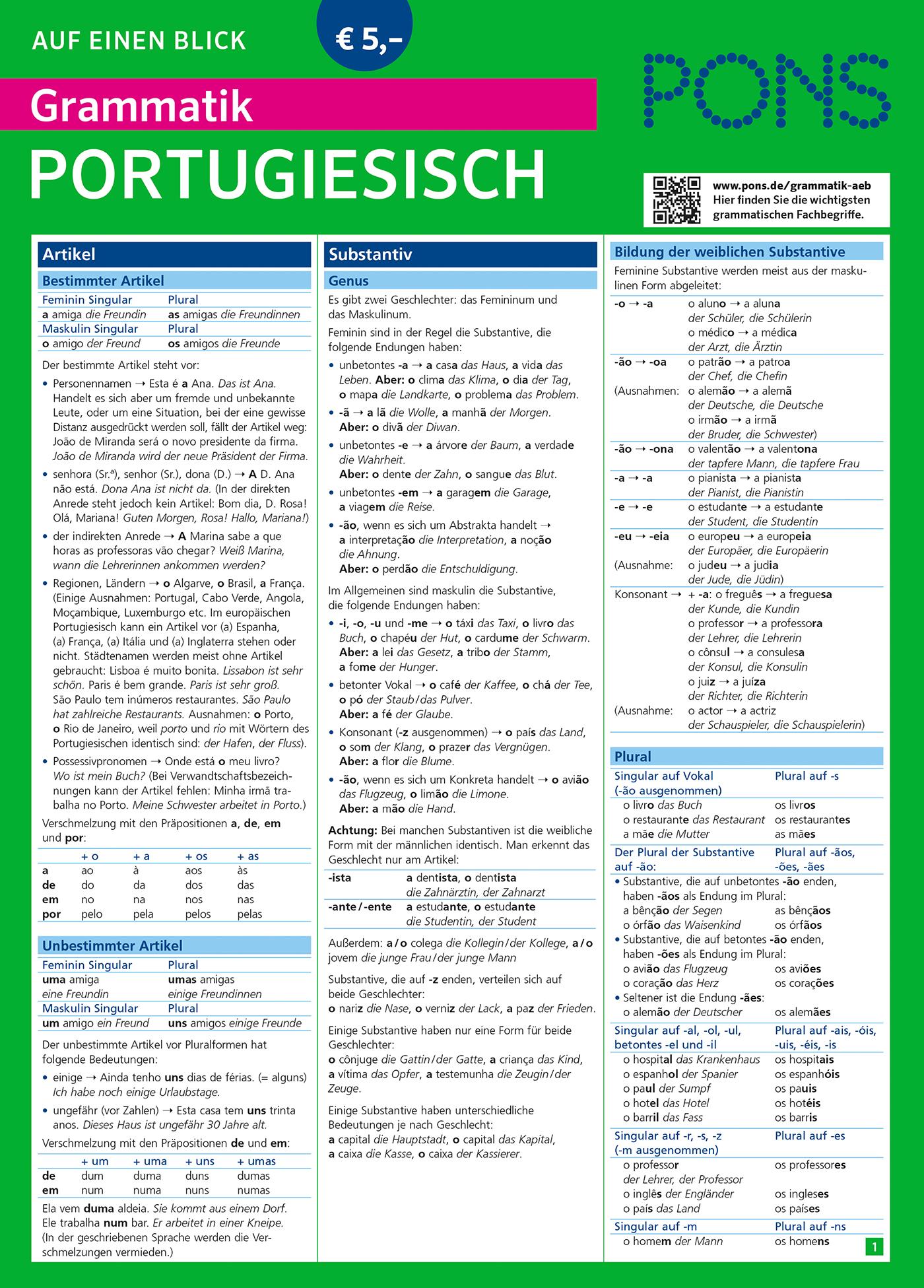 Vorderes Coverbild PONS Grammatik auf einen Blick Portugiesisch