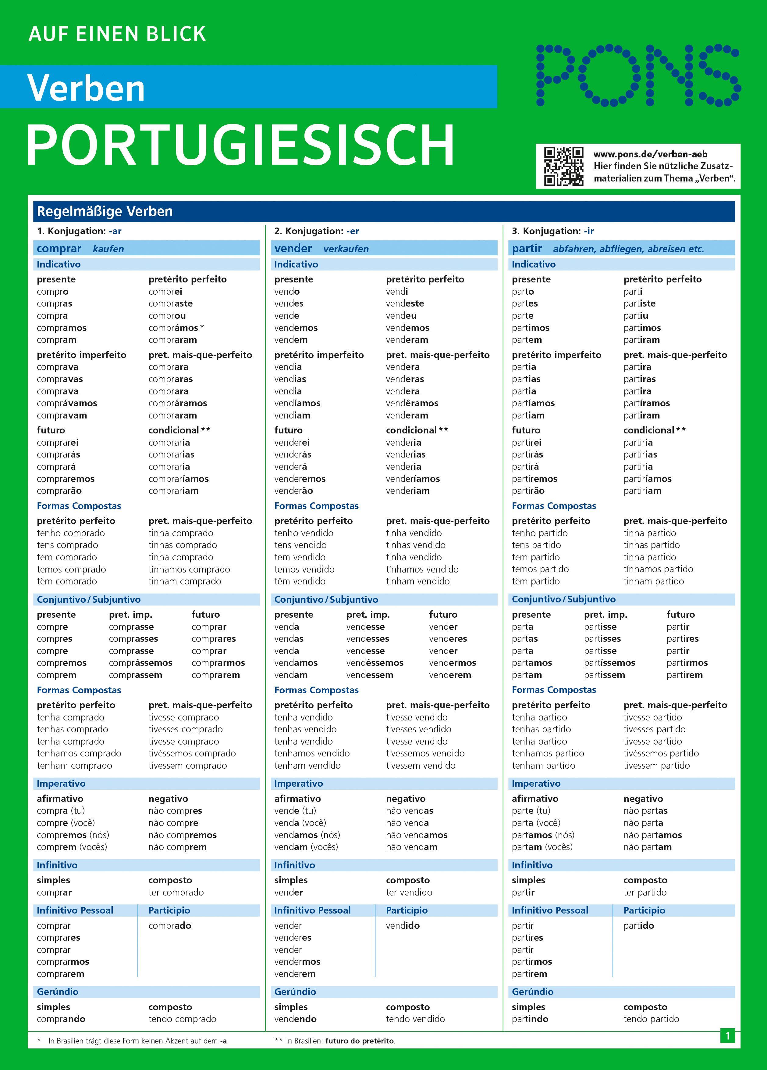 Vorderes Coverbild PONS Verben auf einen Blick Portugiesisch