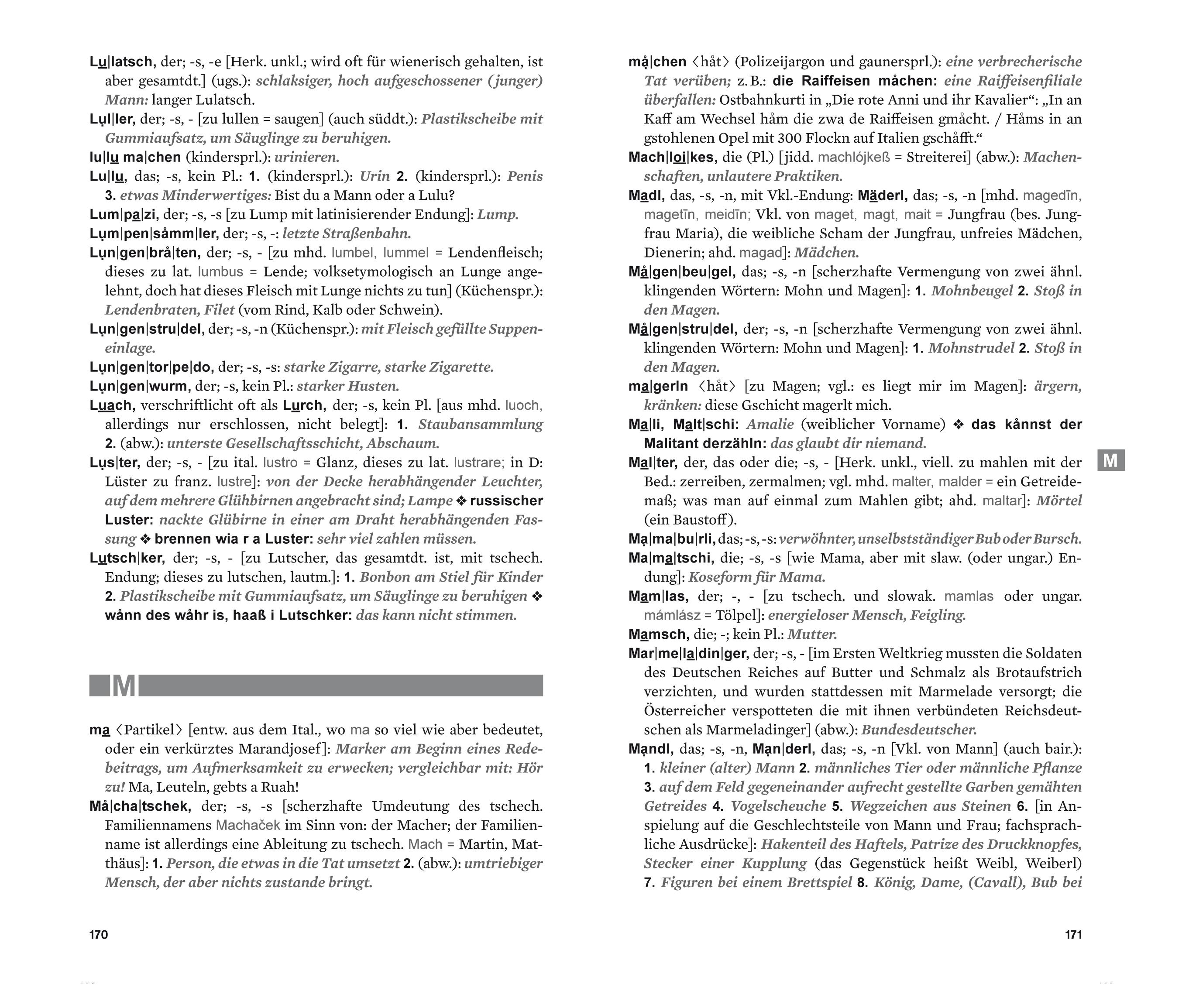 Beispielinhalt (Bild) Wörterbuch des Wienerischen
