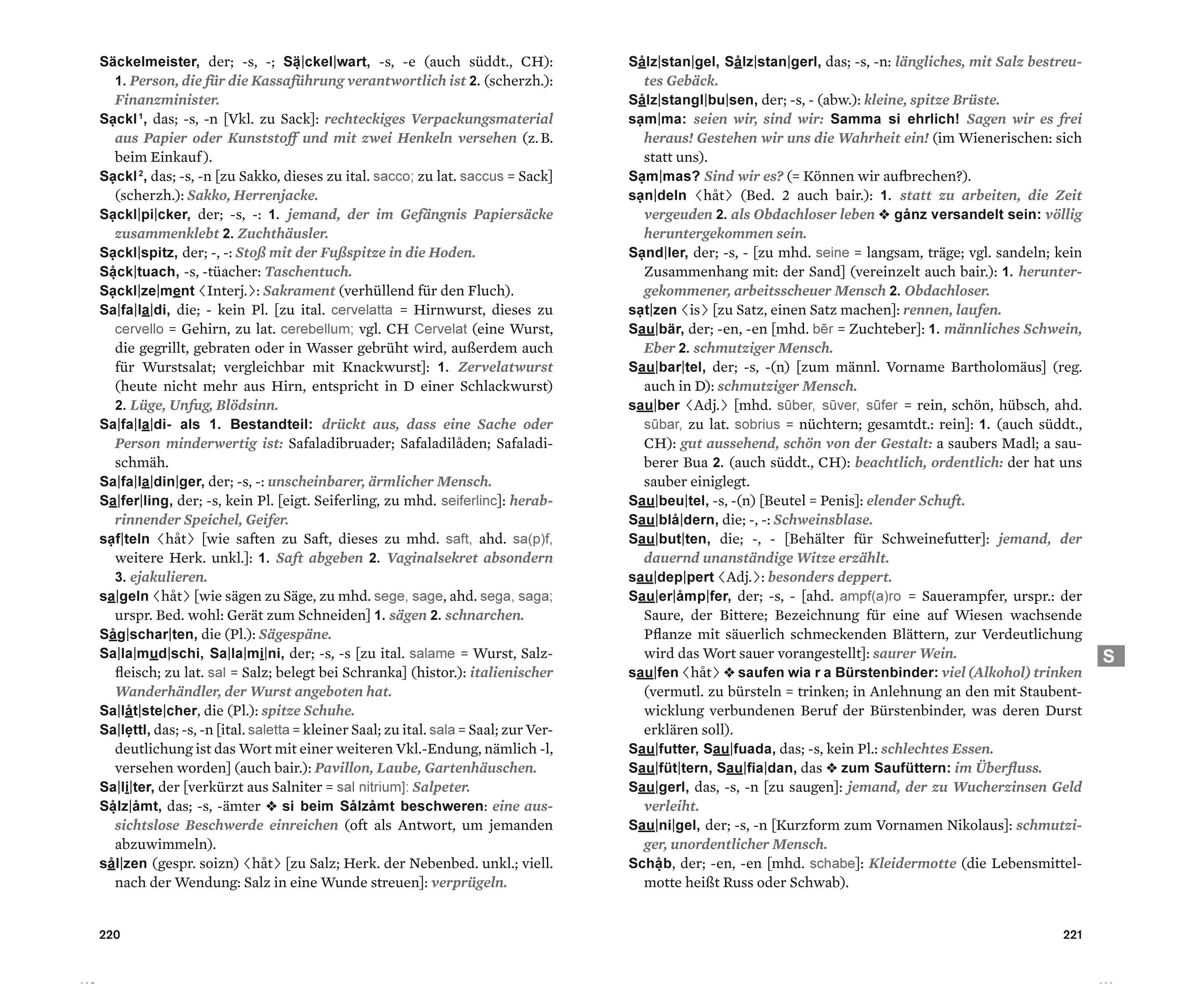 Beispielinhalt (Bild) Wörterbuch des Wienerischen