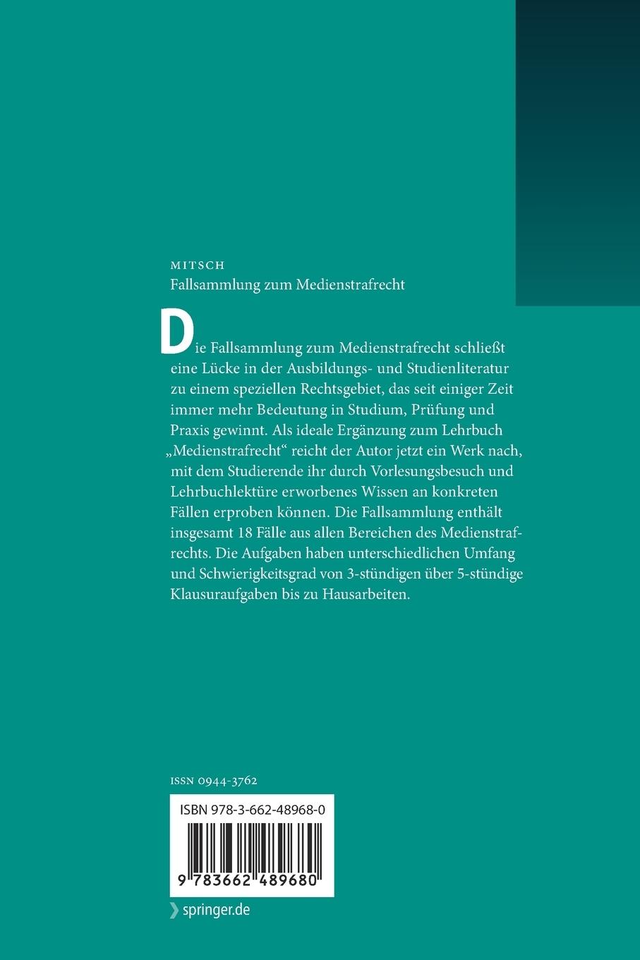 Rückseitencover Fallsammlung zum Medienstrafrecht