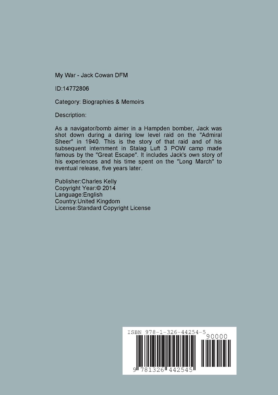 Rückseitencover My War - Jack Cowan DFM