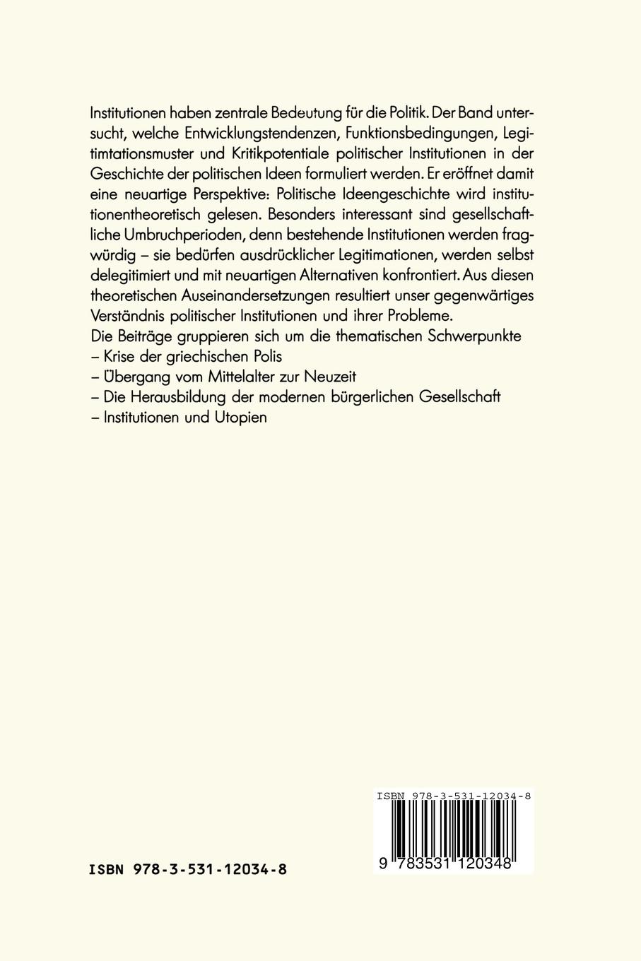 Rückseitencover Politische Institutionen im gesellschaftlichen Umbruch