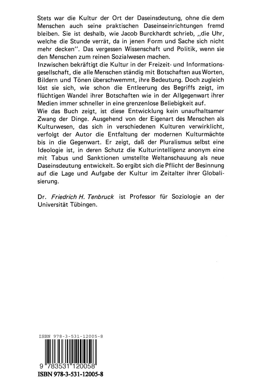 Rückseitencover Die kulturellen Grundlagen der Gesellschaft