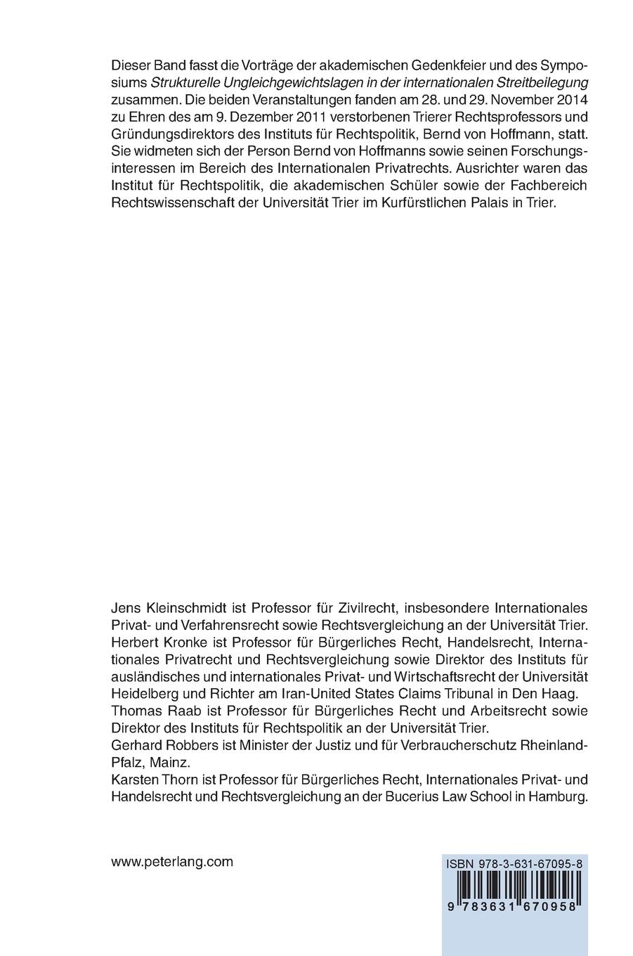 Rückseitencover Strukturelle Ungleichgewichtslagen in der internationalen Streitbeilegung