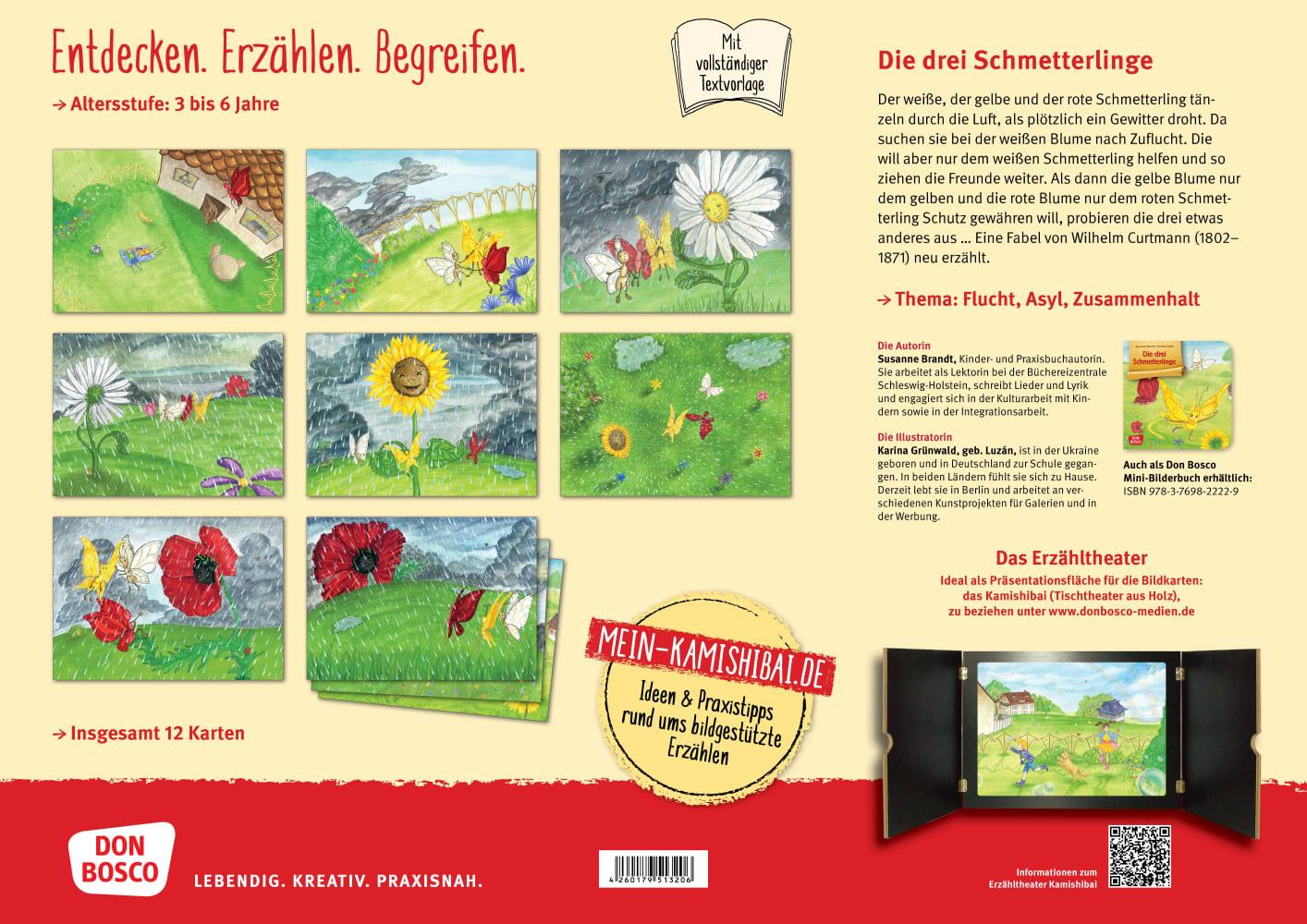 Beispielinhalt (Bild) Die drei Schmetterlinge. Kamishibai Bildkartenset.