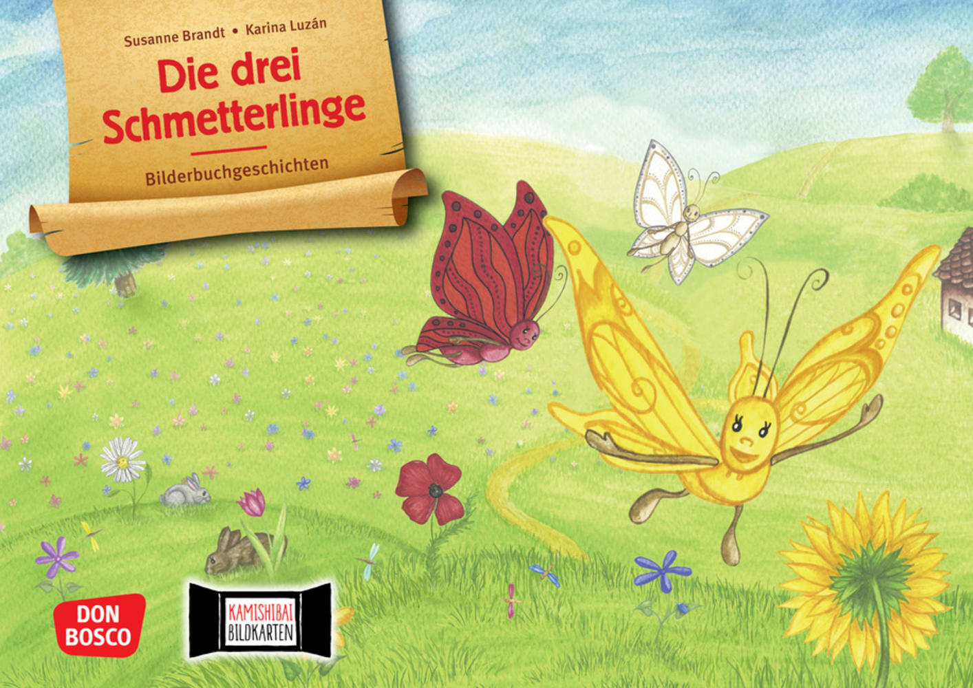 Vorderes Coverbild Die drei Schmetterlinge. Kamishibai Bildkartenset.