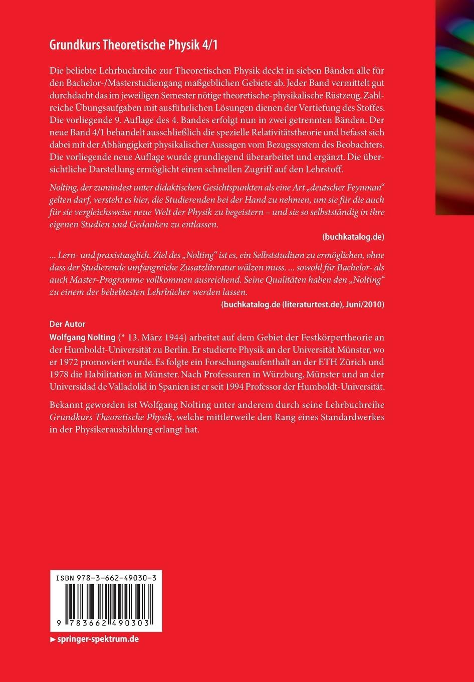 Rückseitencover Grundkurs Theoretische Physik 4/1