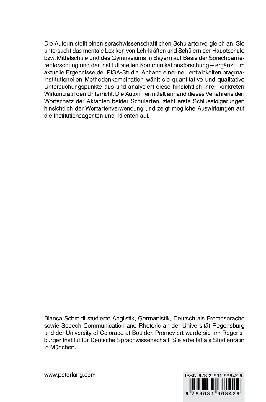 Rückseitencover Das mentale Lexikon von Lehrern und Schülern