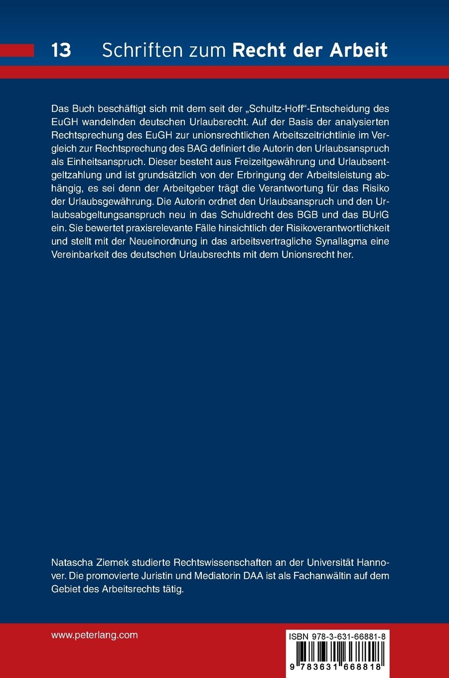 Rückseitencover Der Urlaubsanspruch als synallagmatischer Einheitsanspruch