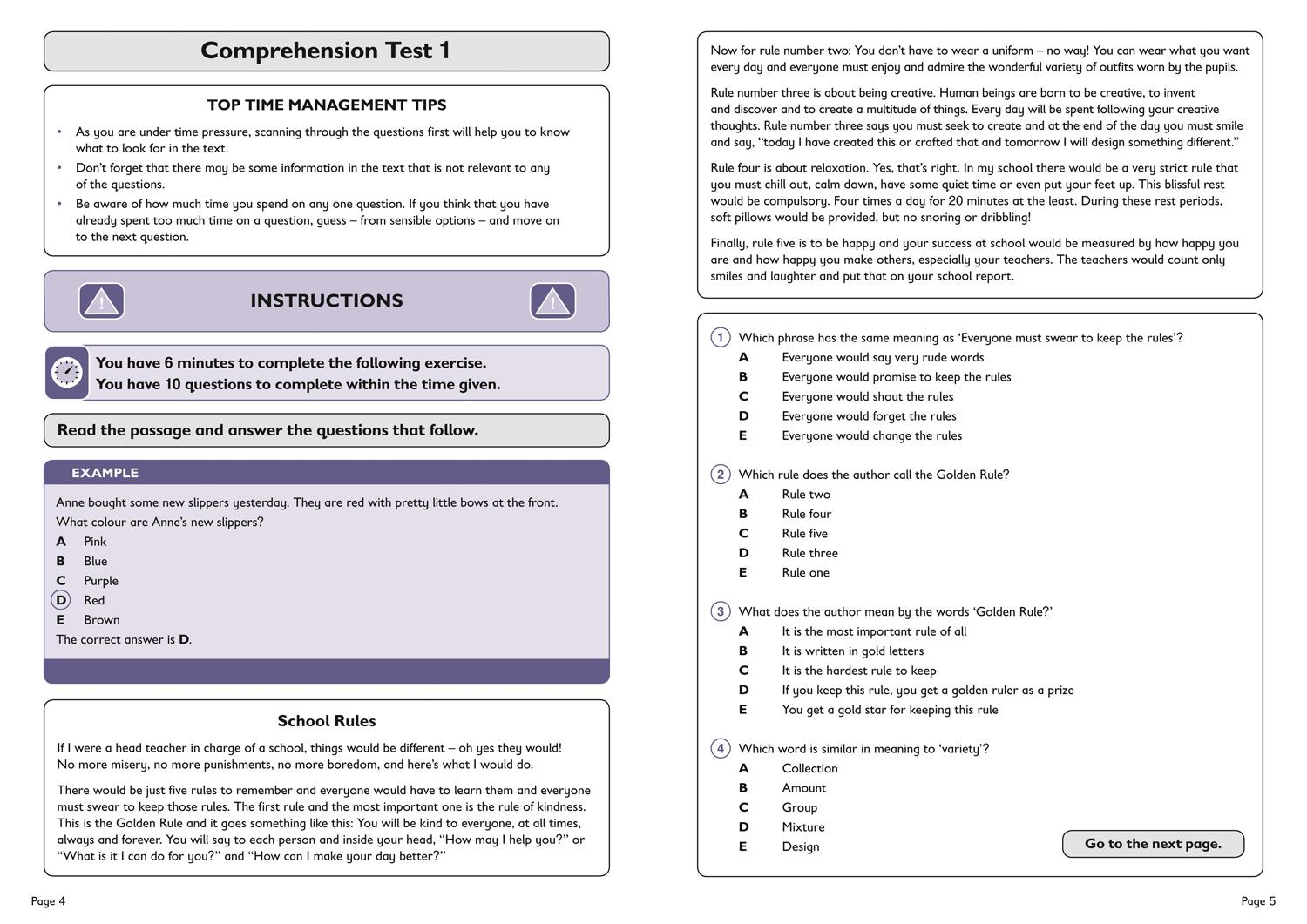 Beispielinhalt (Bild) 11+ Verbal Reasoning Comprehension Practice Workbook