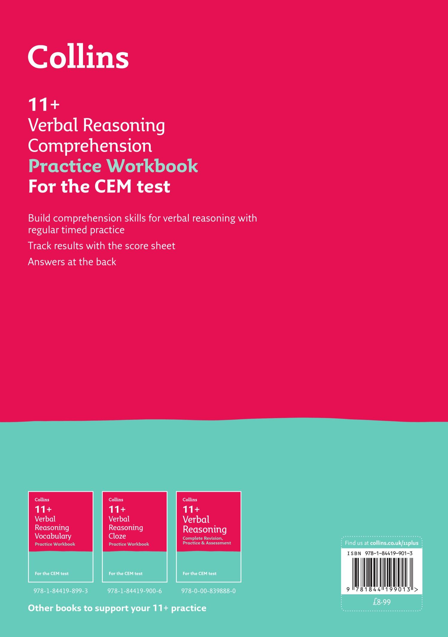 Rückseitencover 11+ Verbal Reasoning Comprehension Practice Workbook