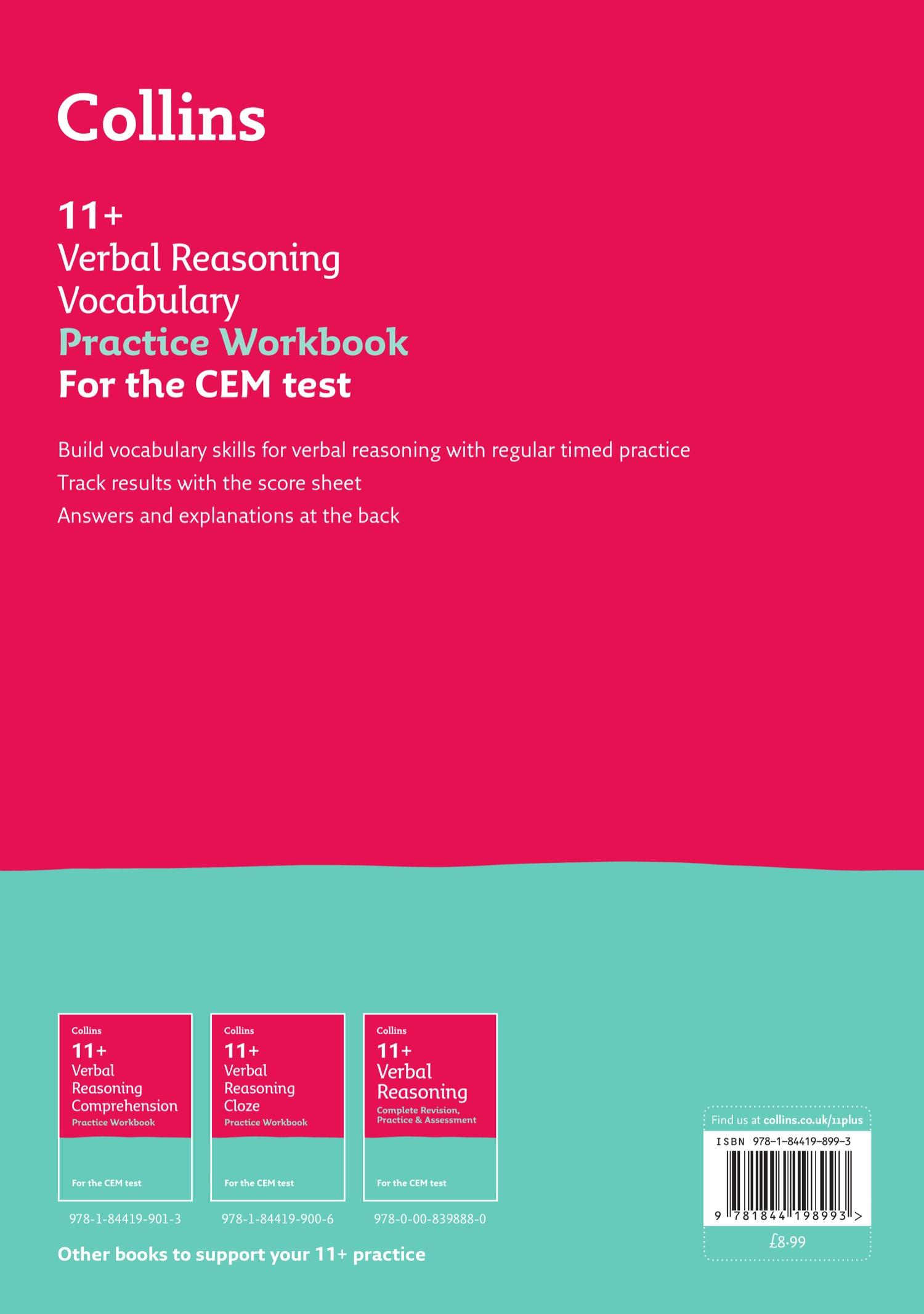 Rückseitencover 11+ Verbal Reasoning Vocabulary Practice Workbook
