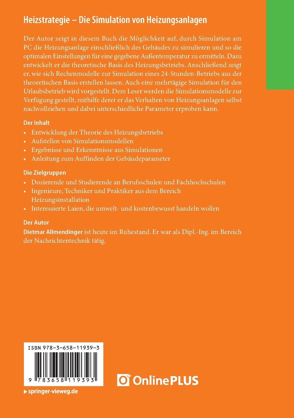 Rückseitencover Heizstrategie - Die Simulation von Heizungsanlagen
