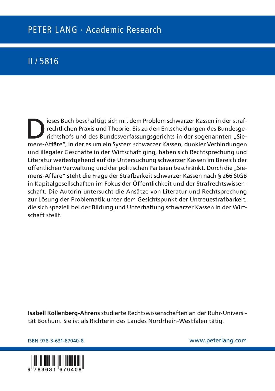 Rückseitencover Zur Problematik der Bildung sogenannter schwarzer Kassen in Kapitalgesellschaften