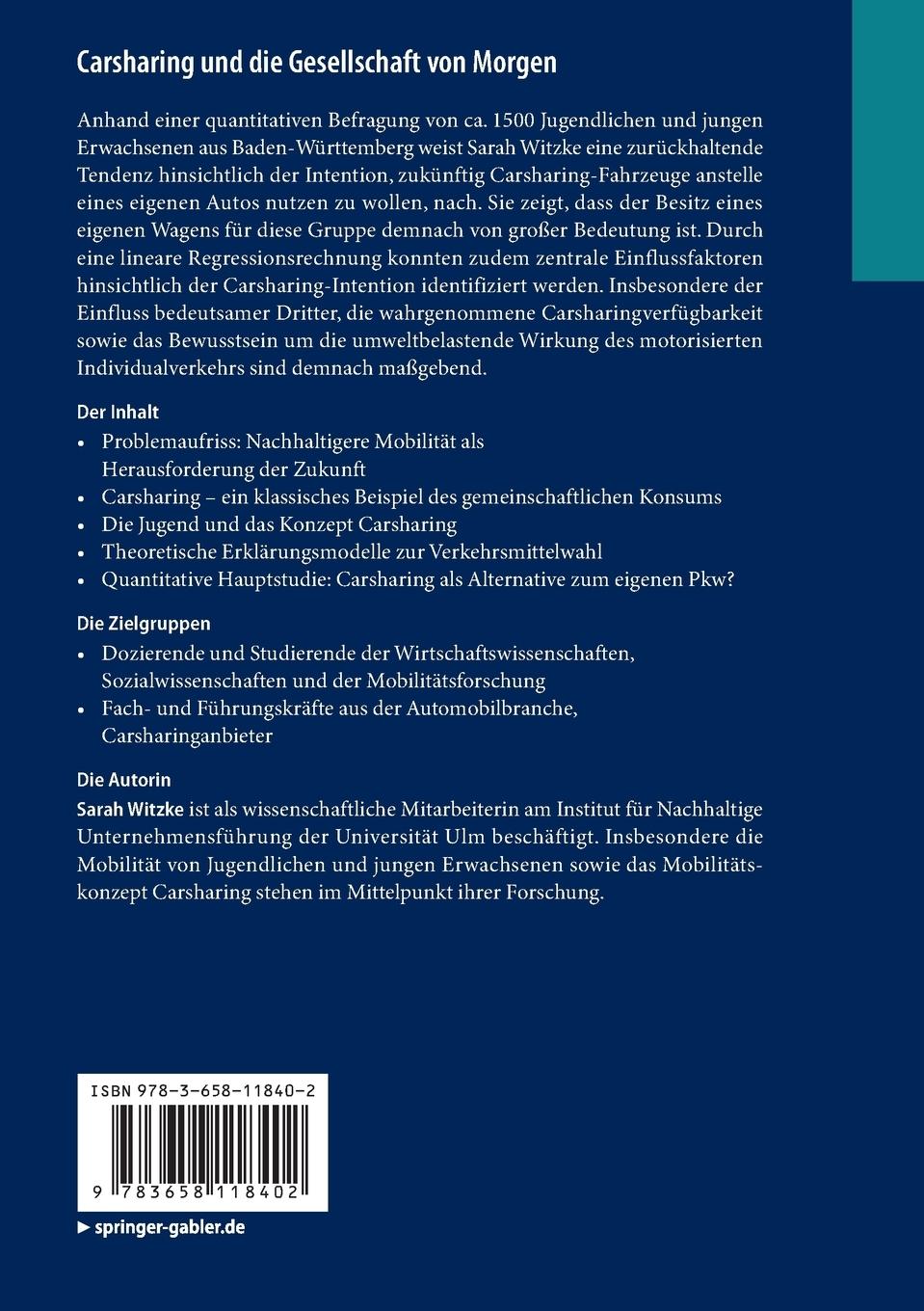 Rückseitencover Carsharing und die Gesellschaft von Morgen