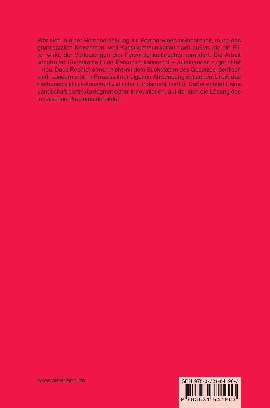 Rückseitencover Roman und Persönlichkeitsrecht