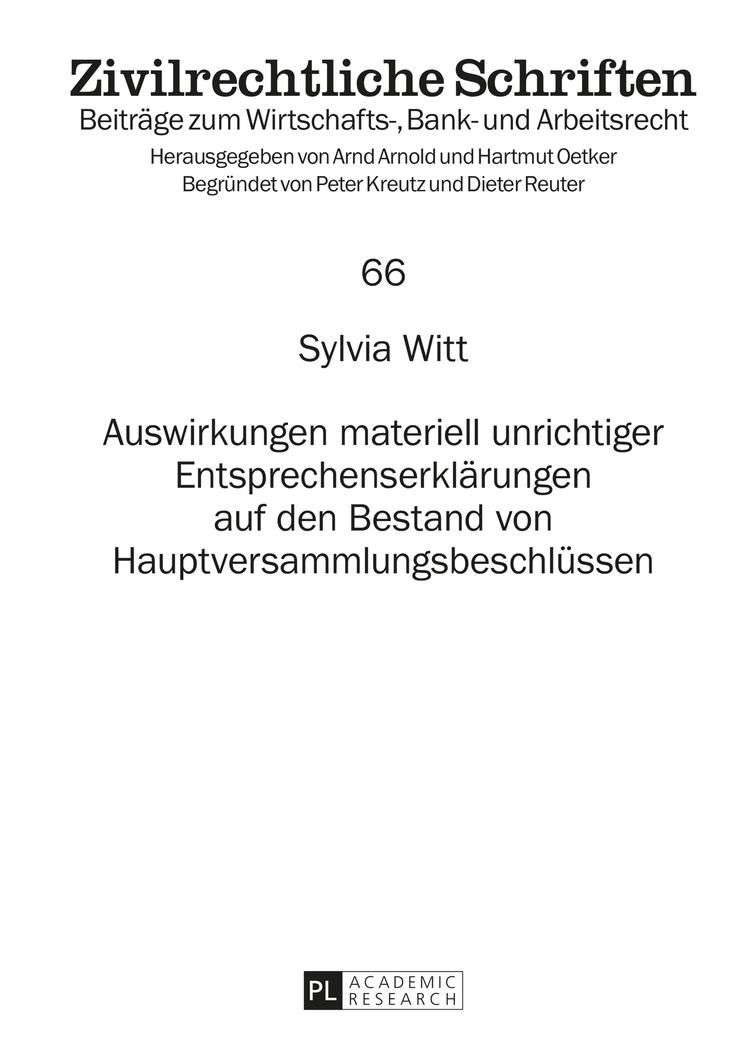 Vorderes Coverbild Auswirkungen materiell unrichtiger Entsprechenserklärungen auf den Bestand von Hauptversammlungsbeschlüssen