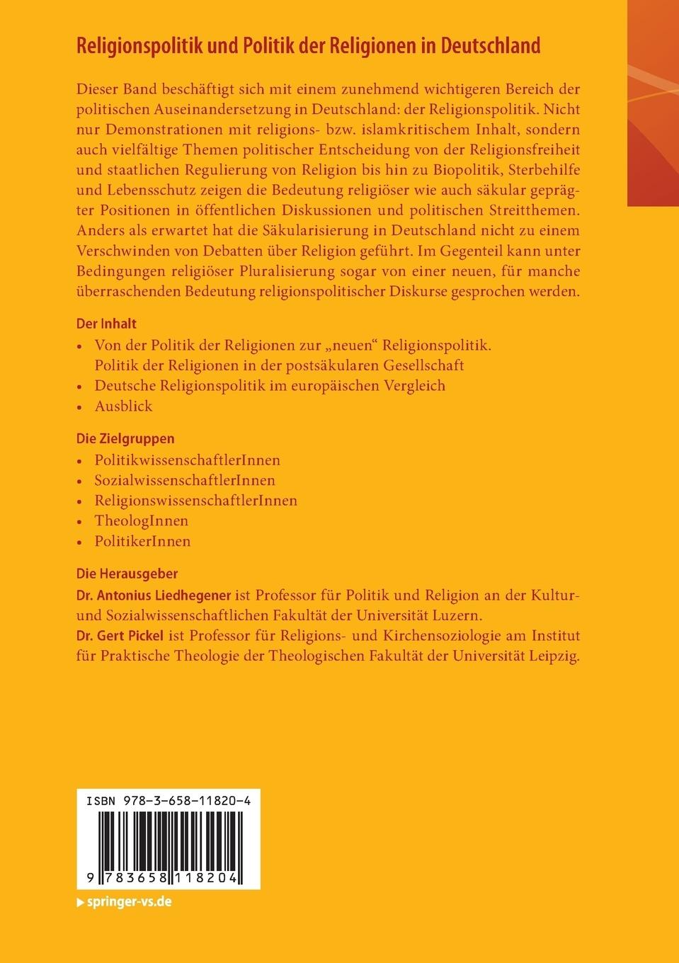 Rückseitencover Religionspolitik und Politik der Religionen in Deutschland