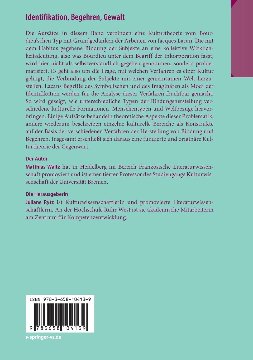 Rückseitencover Identifikation, Begehren, Gewalt